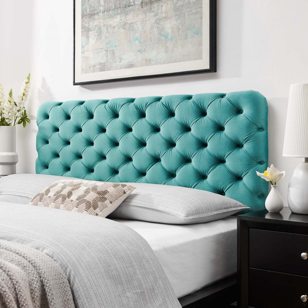 Lizzy Tufted Full/Queen Performance Velvet Headboard, Teal