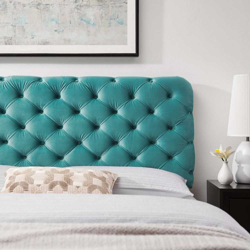 Lizzy Tufted Full/Queen Performance Velvet Headboard, Teal