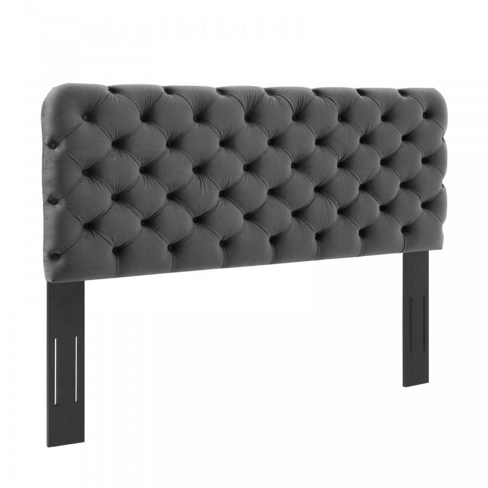 Lizzy Tufted Full/Queen Performance Velvet Headboard, Charcoal