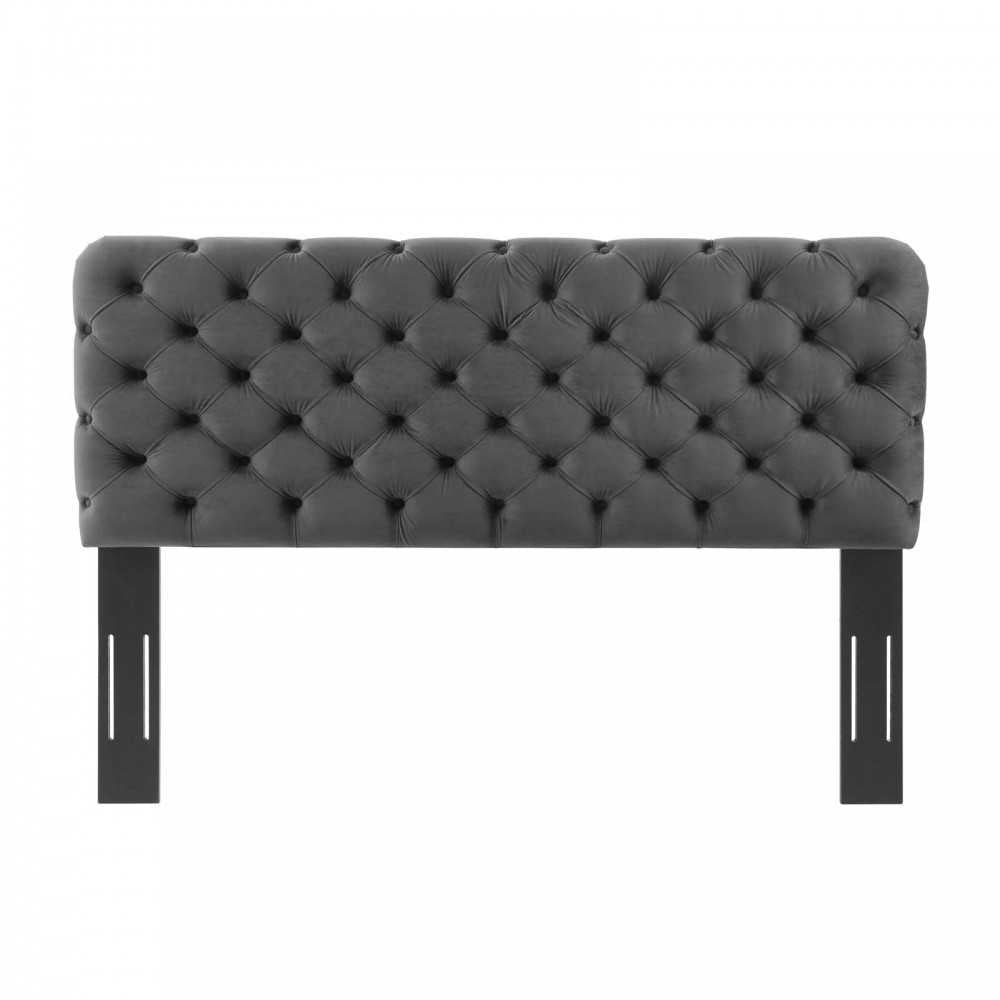 Lizzy Tufted Full/Queen Performance Velvet Headboard, Charcoal