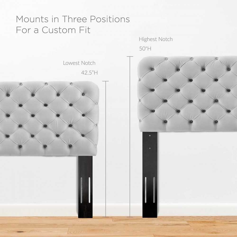 Lizzy Tufted Twin Performance Velvet Headboard, Light Gray