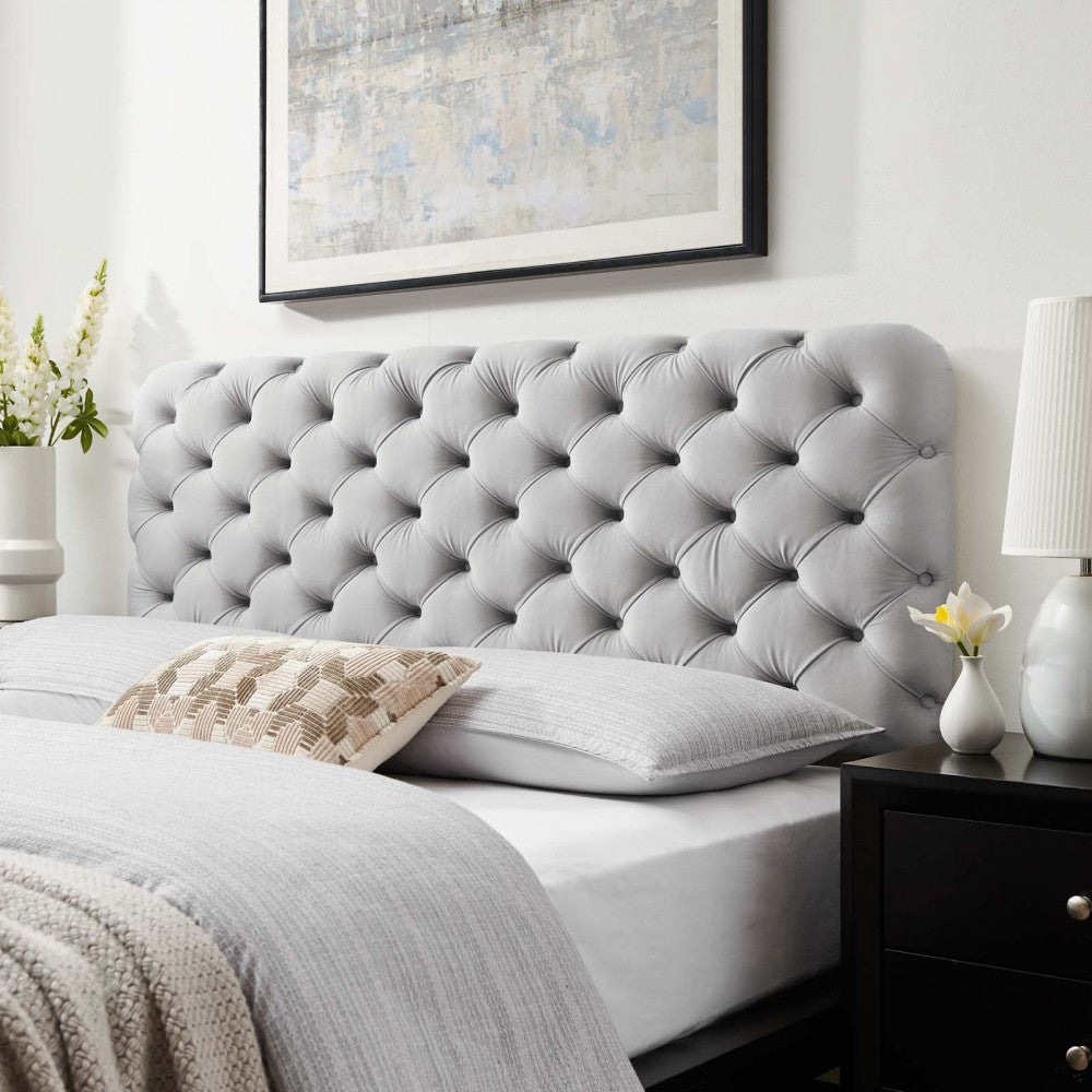 Lizzy Tufted Twin Performance Velvet Headboard, Light Gray