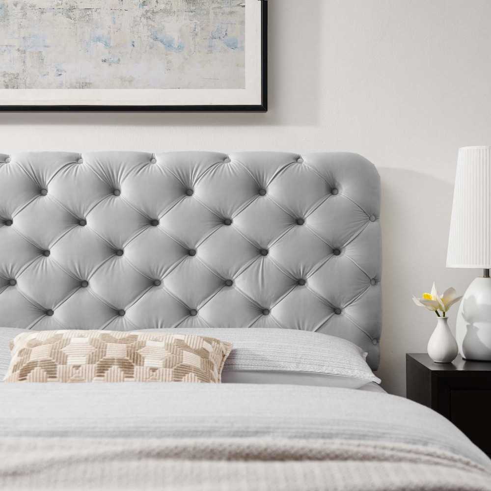 Lizzy Tufted Twin Performance Velvet Headboard, Light Gray