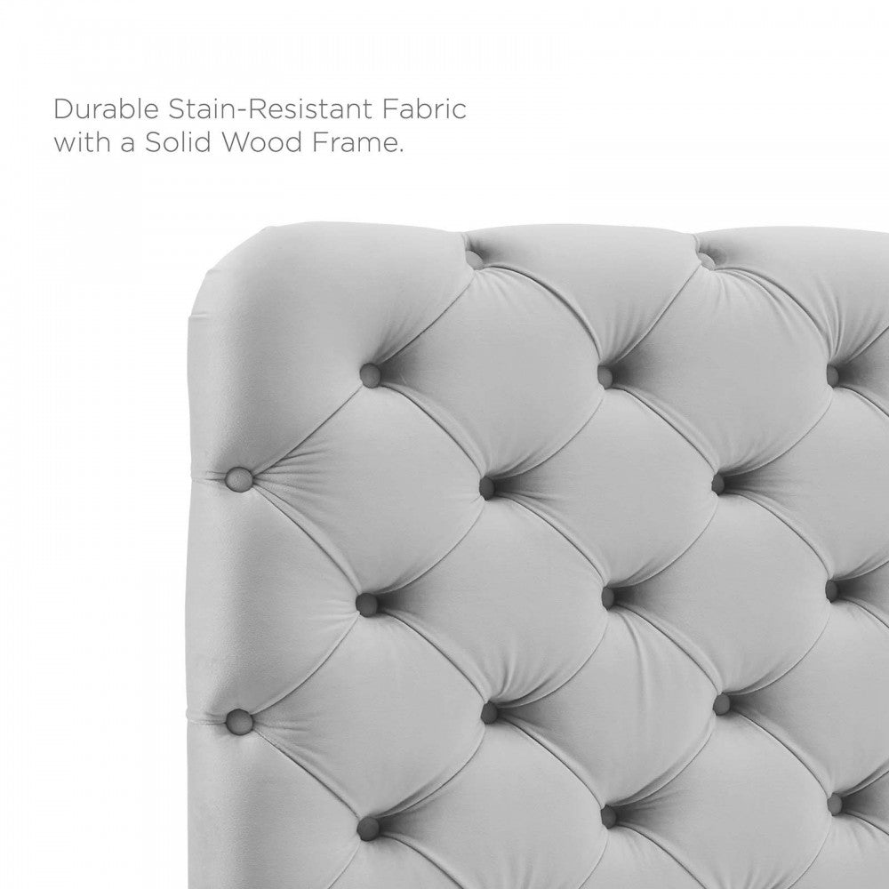Lizzy Tufted Twin Performance Velvet Headboard, Light Gray