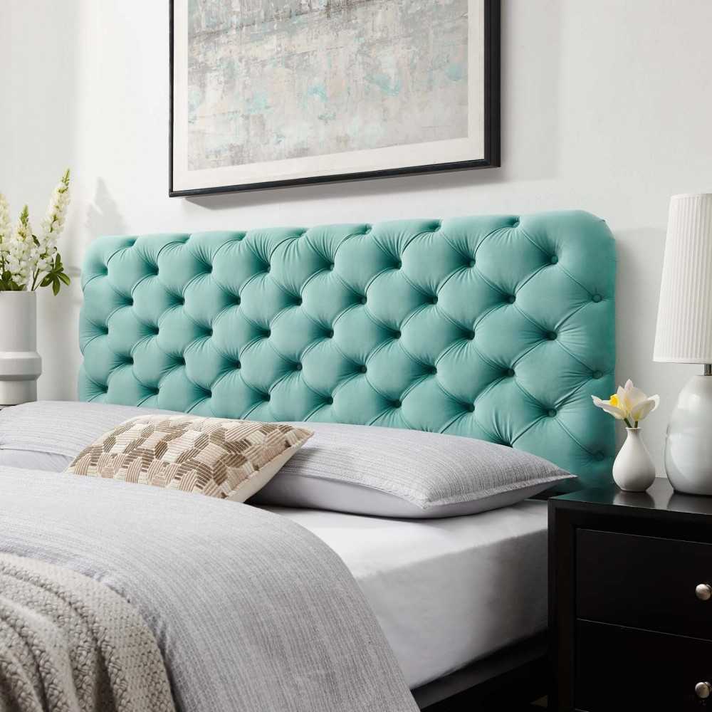 Lizzy Tufted Twin Performance Velvet Headboard, Mint