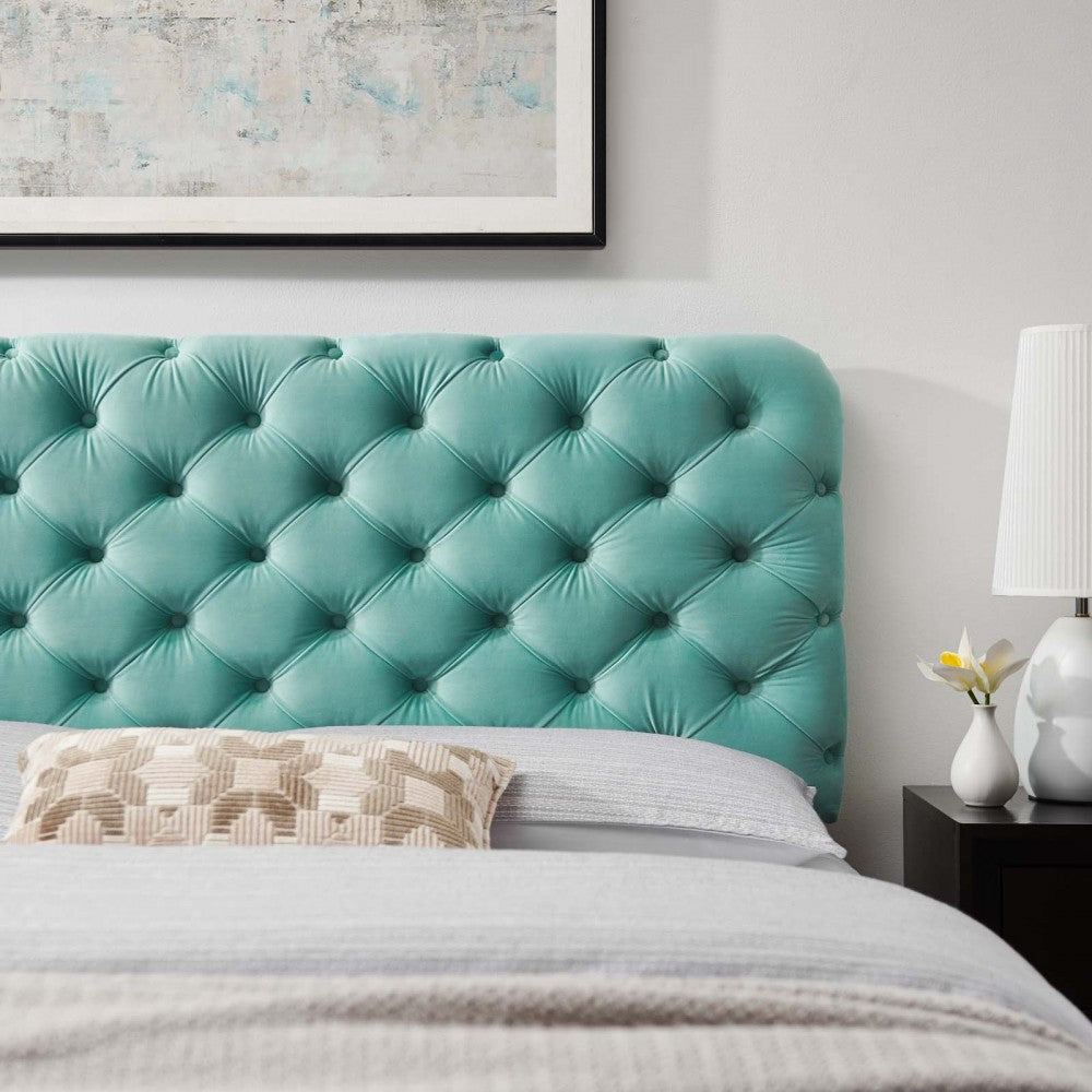 Lizzy Tufted Twin Performance Velvet Headboard, Mint
