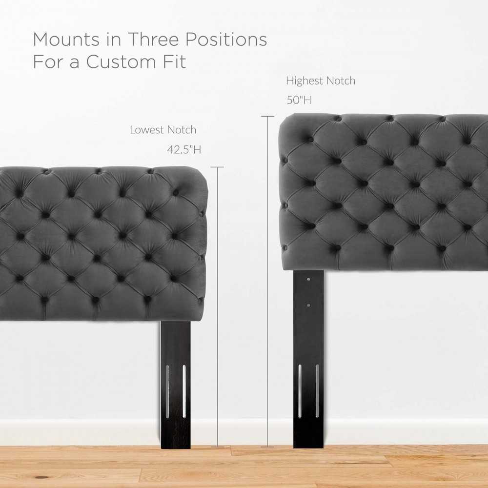 Lizzy Tufted Twin Performance Velvet Headboard, Charcoal