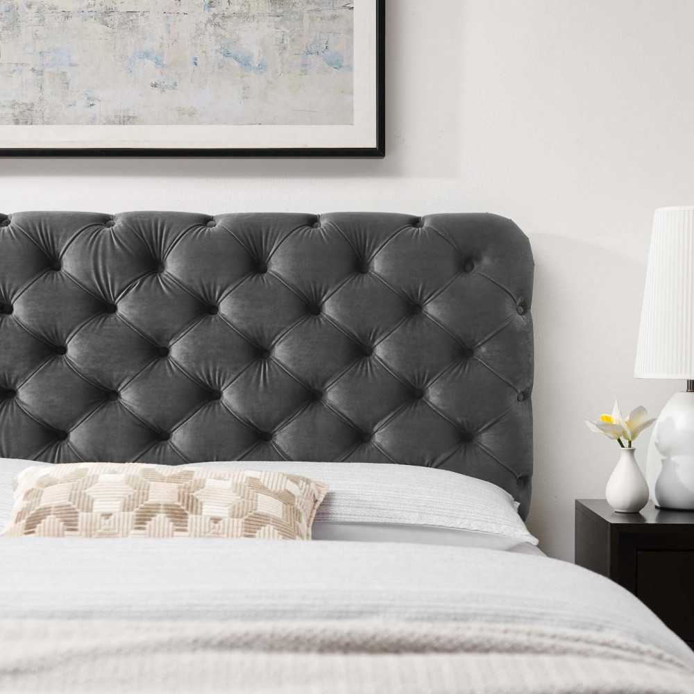 Lizzy Tufted Twin Performance Velvet Headboard, Charcoal