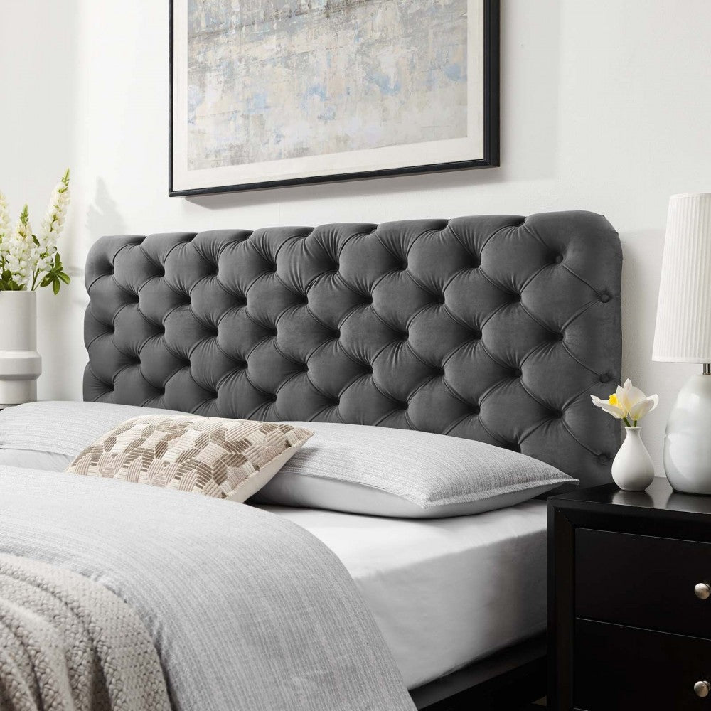Lizzy Tufted Twin Performance Velvet Headboard, Charcoal