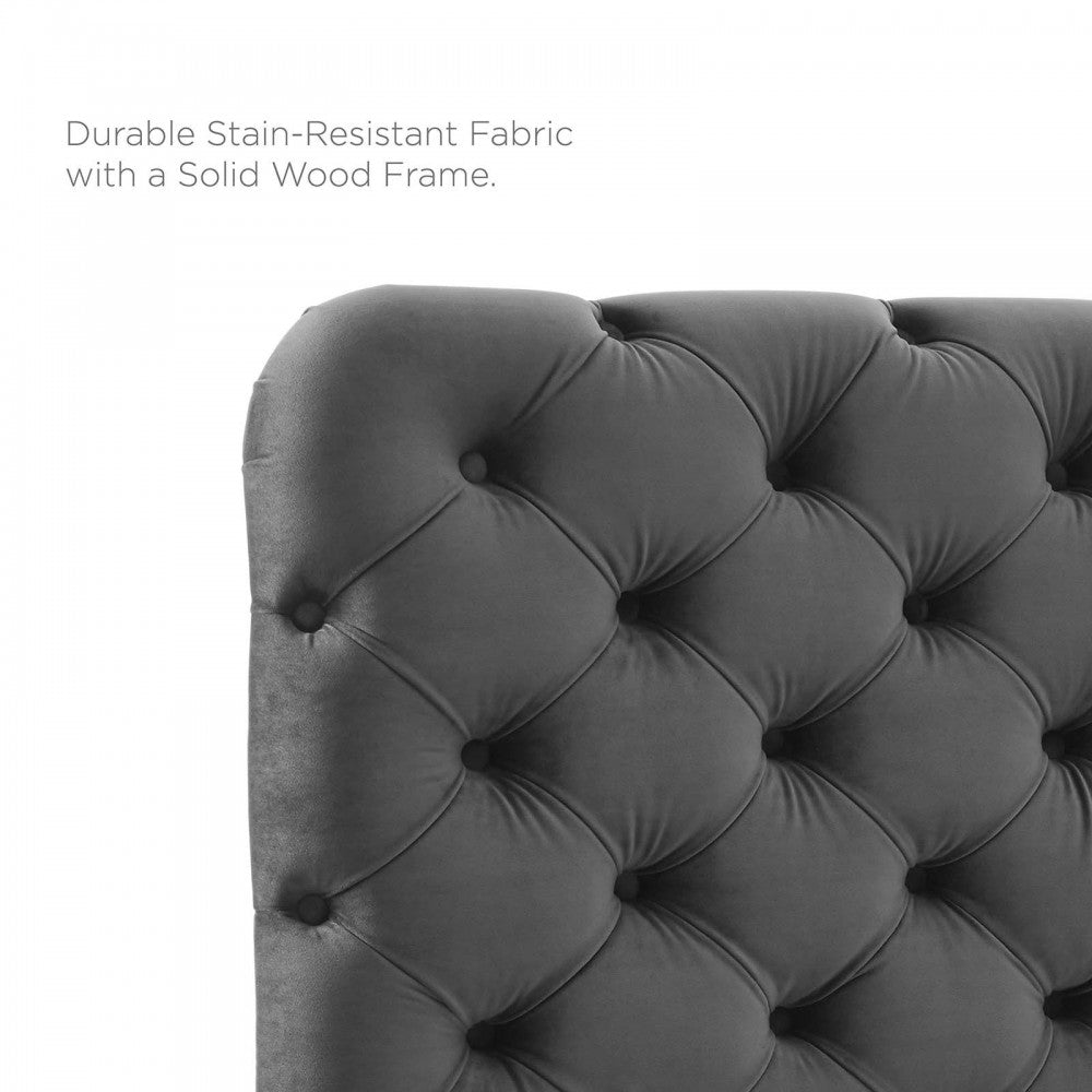 Lizzy Tufted Twin Performance Velvet Headboard, Charcoal