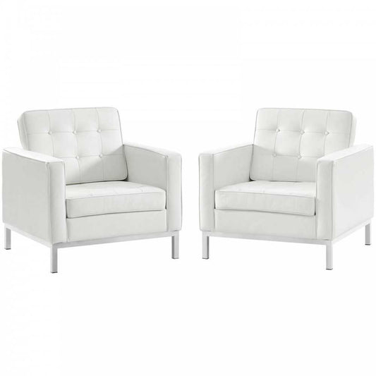Loft 2 Piece Leather Armchair Set, White, EEI-3103-WHI-SET