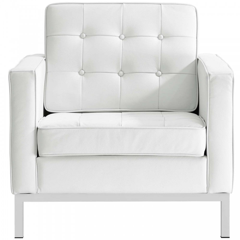 Loft 2 Piece Leather Armchair Set, White, EEI-3103-WHI-SET