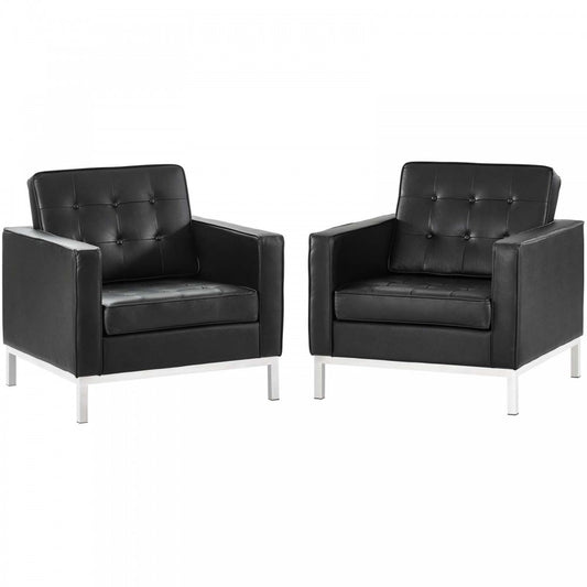 Loft 2 Piece Leather Armchair Set, White, EEI-3103-BLK-SET