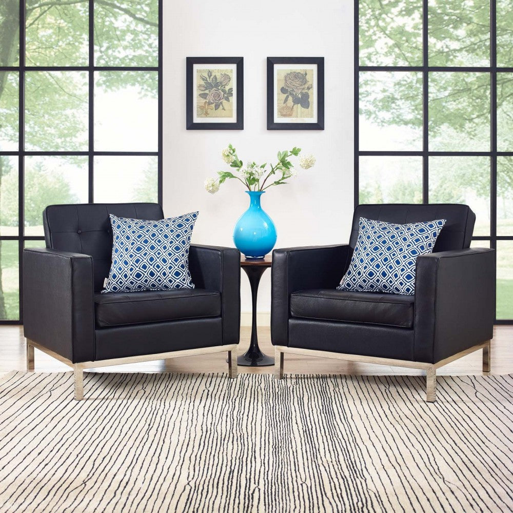 Loft 2 Piece Leather Armchair Set, White, EEI-3103-BLK-SET