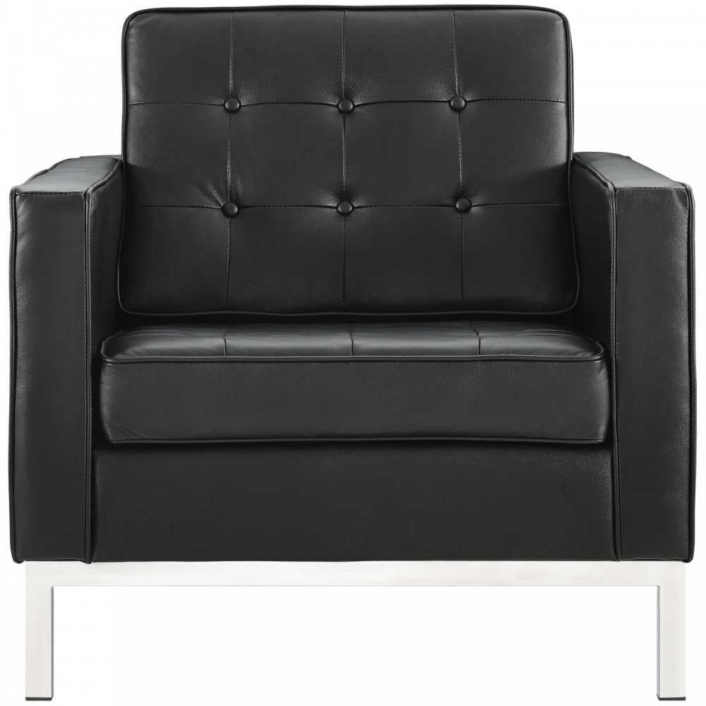 Loft 2 Piece Leather Armchair Set, White, EEI-3103-BLK-SET
