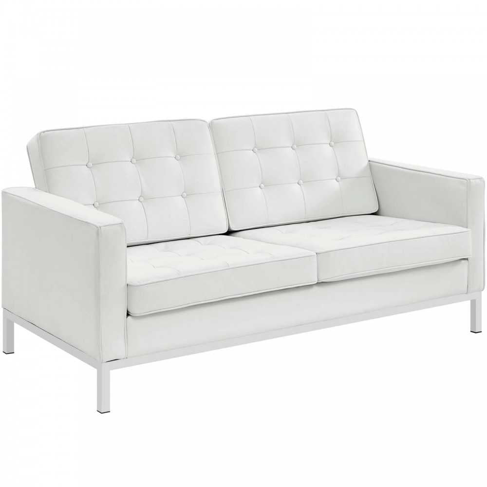 Loft 2 Piece Leather Loveseat and Armchair Set, White, EEI-3100-WHI-SET