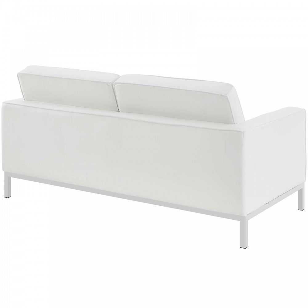 Loft 2 Piece Leather Loveseat and Armchair Set, White, EEI-3100-WHI-SET