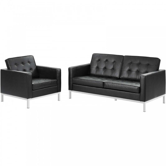 Loft 2 Piece Leather Loveseat and Armchair Set, White, EEI-3100-BLK-SET