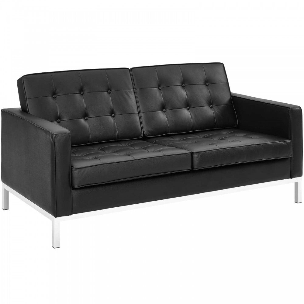 Loft 2 Piece Leather Loveseat and Armchair Set, White, EEI-3100-BLK-SET