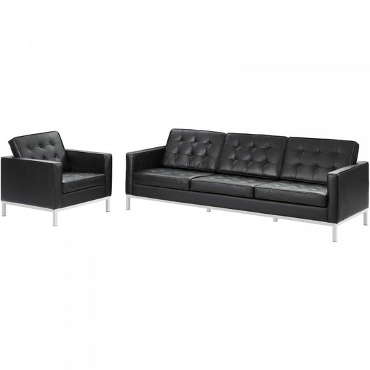 Loft 2 Piece Leather Sofa and Armchair Set, White, EEI-3099-BLK-SET