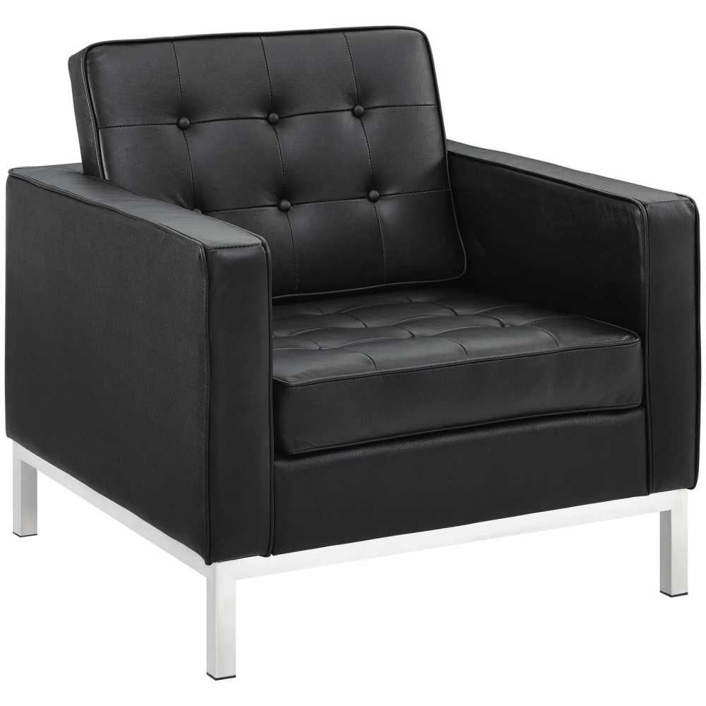 Loft 2 Piece Leather Sofa and Armchair Set, White, EEI-3099-BLK-SET