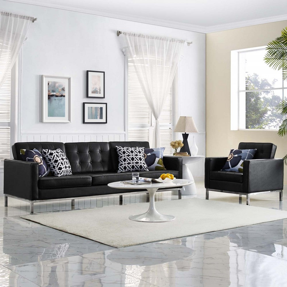 Loft 2 Piece Leather Sofa and Armchair Set, White, EEI-3099-BLK-SET
