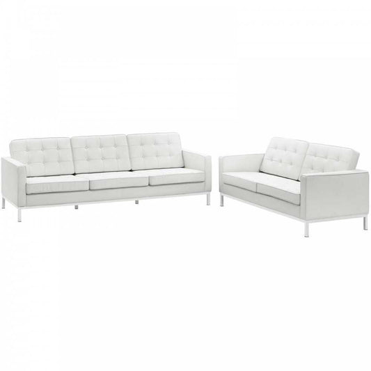 Loft 2 Piece Leather Sofa and Loveseat Set, Cream White