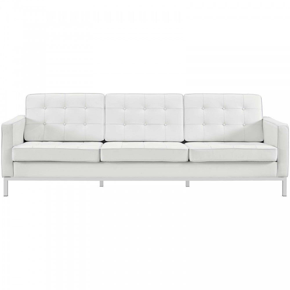 Loft 2 Piece Leather Sofa and Loveseat Set, Cream White