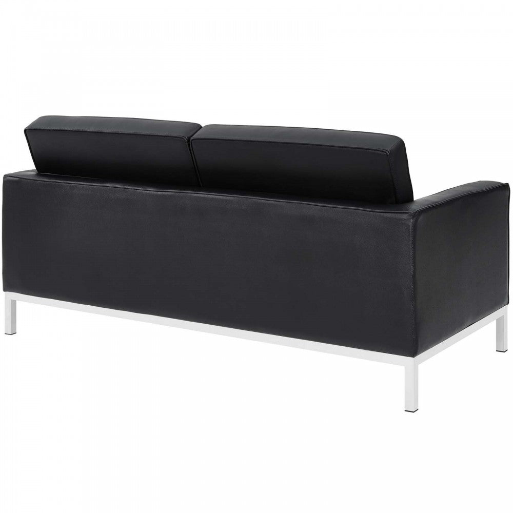 Loft 2 Piece Leather Sofa and Loveseat Set, Black