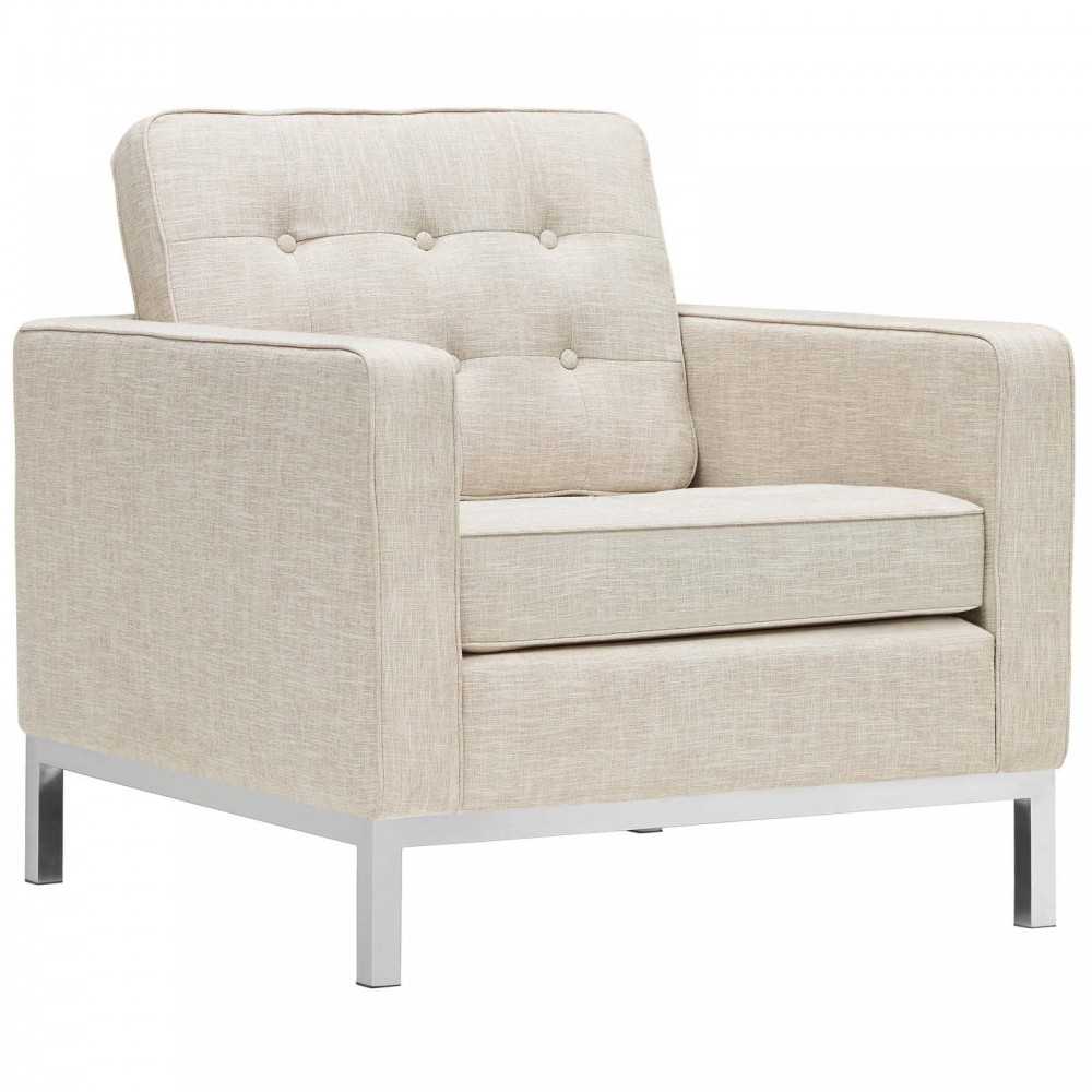 Loft 2 Piece Upholstered Fabric Sofa and Armchair Set, Beige