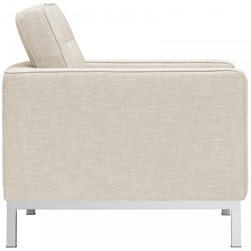 Loft 2 Piece Upholstered Fabric Sofa and Armchair Set, Beige