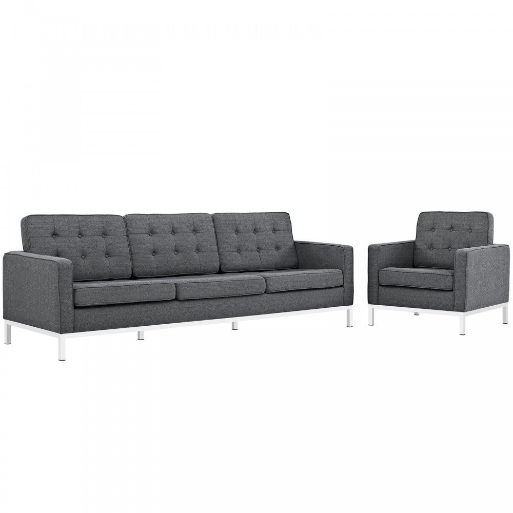 Loft 2 Piece Upholstered Fabric Sofa and Armchair Set, Gray