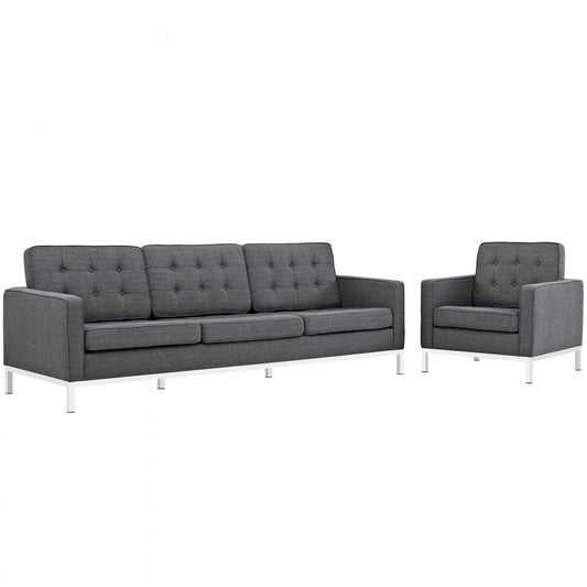 Loft 2 Piece Upholstered Fabric Sofa and Armchair Set, Gray