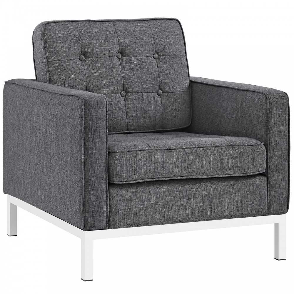 Loft 2 Piece Upholstered Fabric Sofa and Armchair Set, Gray