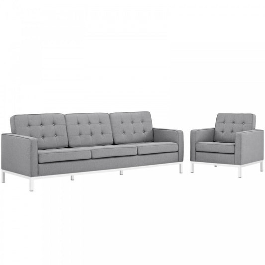 Loft 2 Piece Upholstered Fabric Sofa and Armchair Set, Light Gray