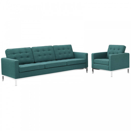 Loft 2 Piece Upholstered Fabric Sofa and Armchair Set, Teal