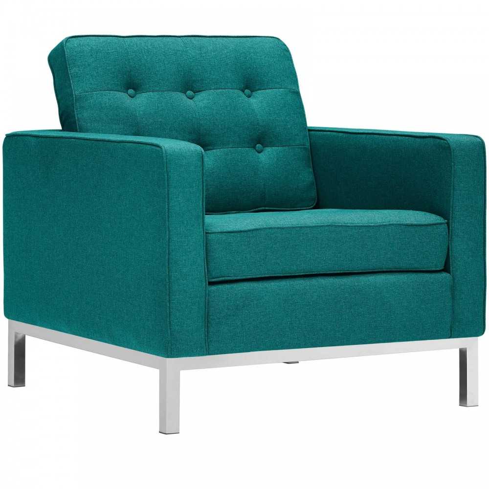 Loft 2 Piece Upholstered Fabric Sofa and Armchair Set, Teal