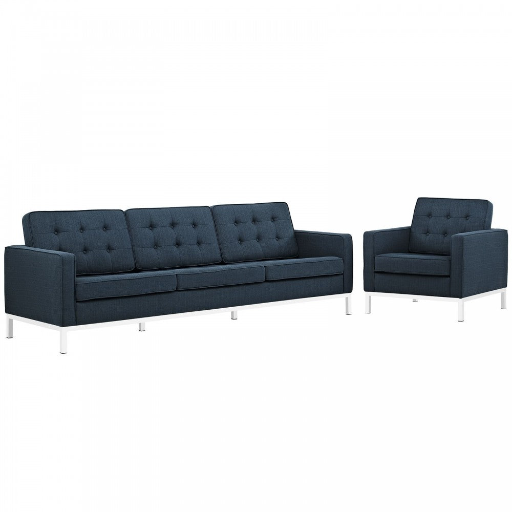 Loft 2 Piece Upholstered Fabric Sofa and Armchair Set, Azure
