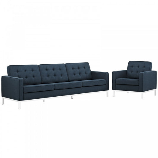 Loft 2 Piece Upholstered Fabric Sofa and Armchair Set, Azure