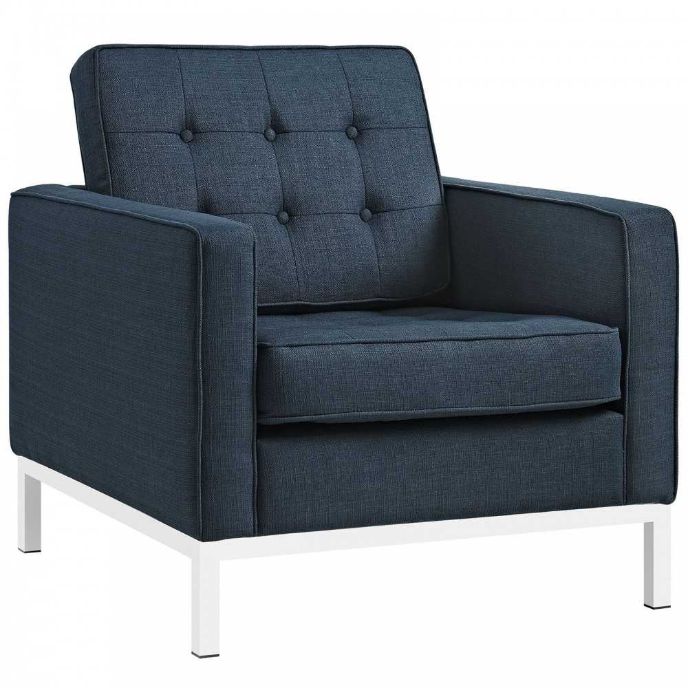 Loft 2 Piece Upholstered Fabric Sofa and Armchair Set, Azure