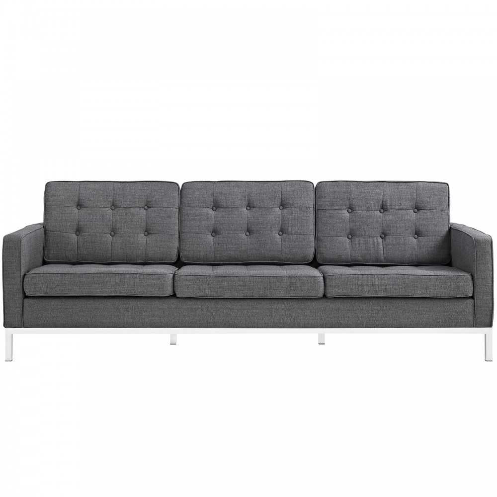 Loft 2 Piece Upholstered Fabric Sofa and Loveseat Set, Gray