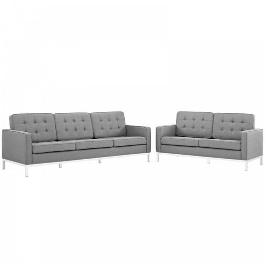 Loft 2 Piece Upholstered Fabric Sofa and Loveseat Set, Light Gray