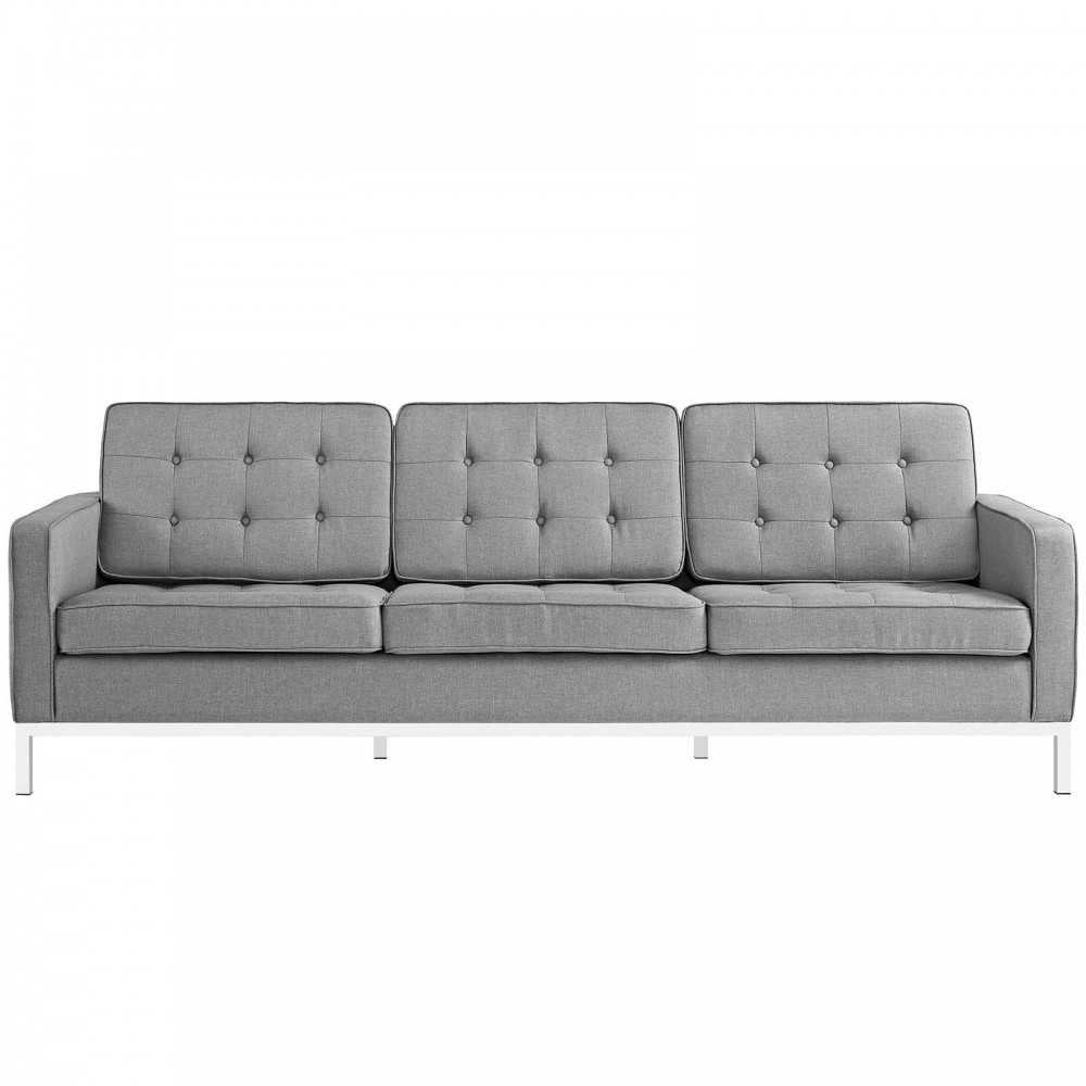 Loft 2 Piece Upholstered Fabric Sofa and Loveseat Set, Light Gray