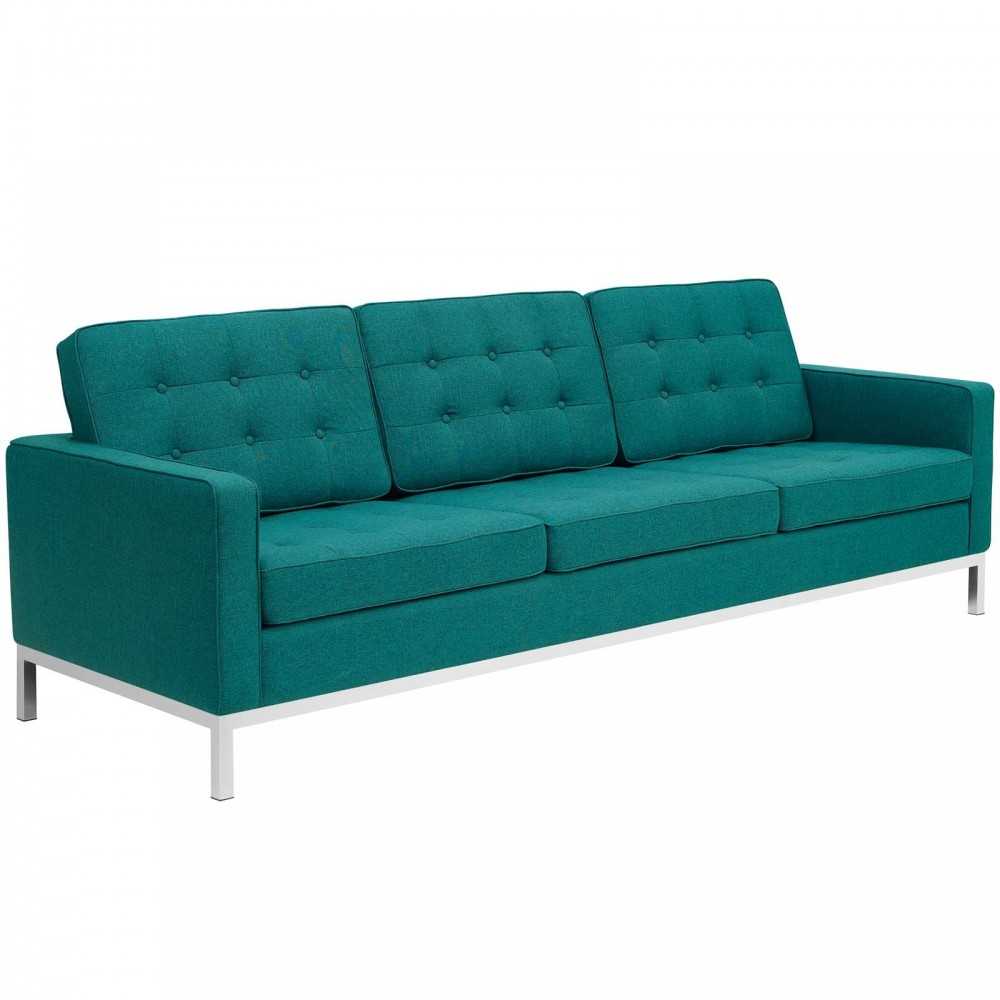 Loft 2 Piece Upholstered Fabric Sofa and Loveseat Set, Teal