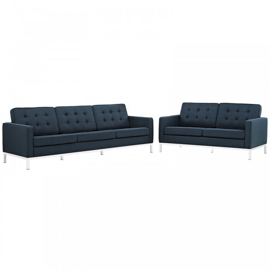 Loft 2 Piece Upholstered Fabric Sofa and Loveseat Set, Azure