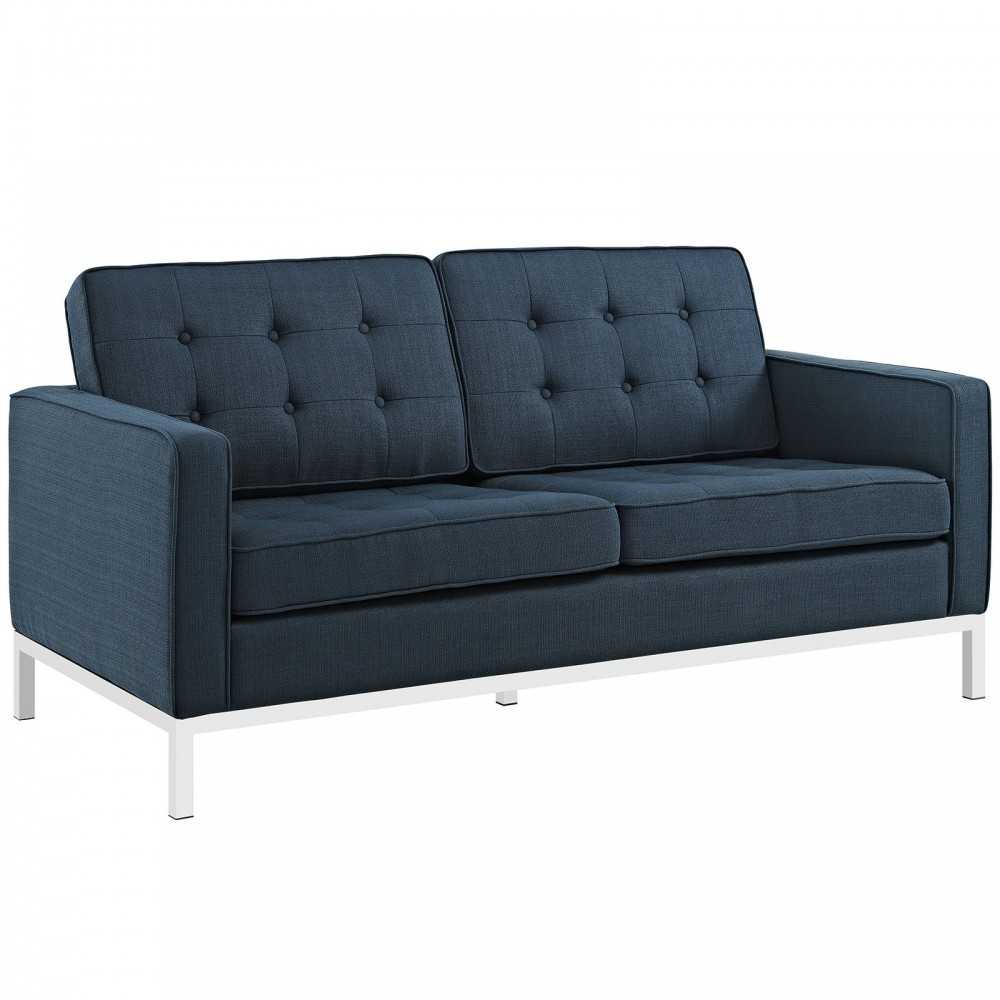 Loft 2 Piece Upholstered Fabric Sofa and Loveseat Set, Azure