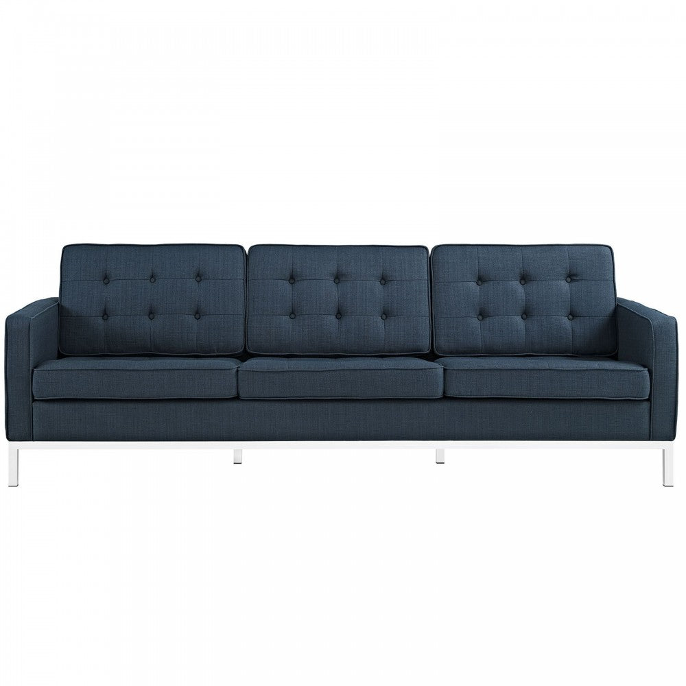 Loft 2 Piece Upholstered Fabric Sofa and Loveseat Set, Azure