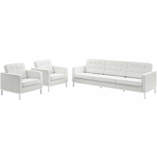 Loft 3 Piece Leather Sofa and Armchair Set, Gray