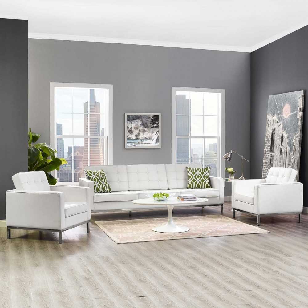Loft 3 Piece Leather Sofa and Armchair Set, Gray