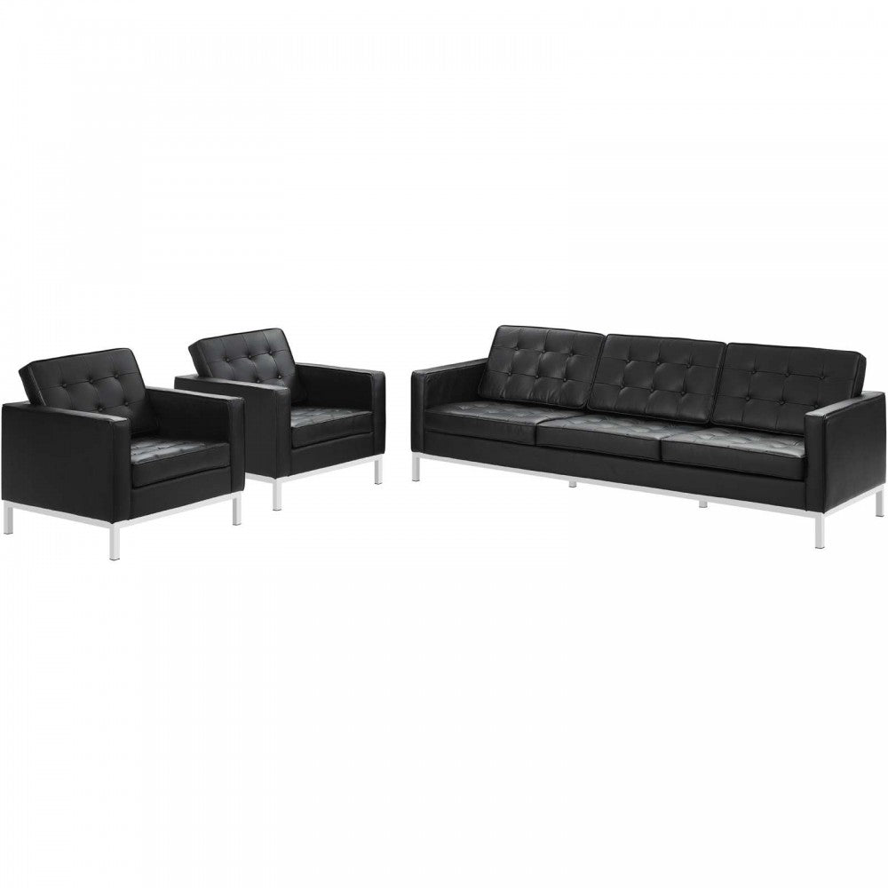 Loft 3 Piece Leather Sofa and Armchair Set, White